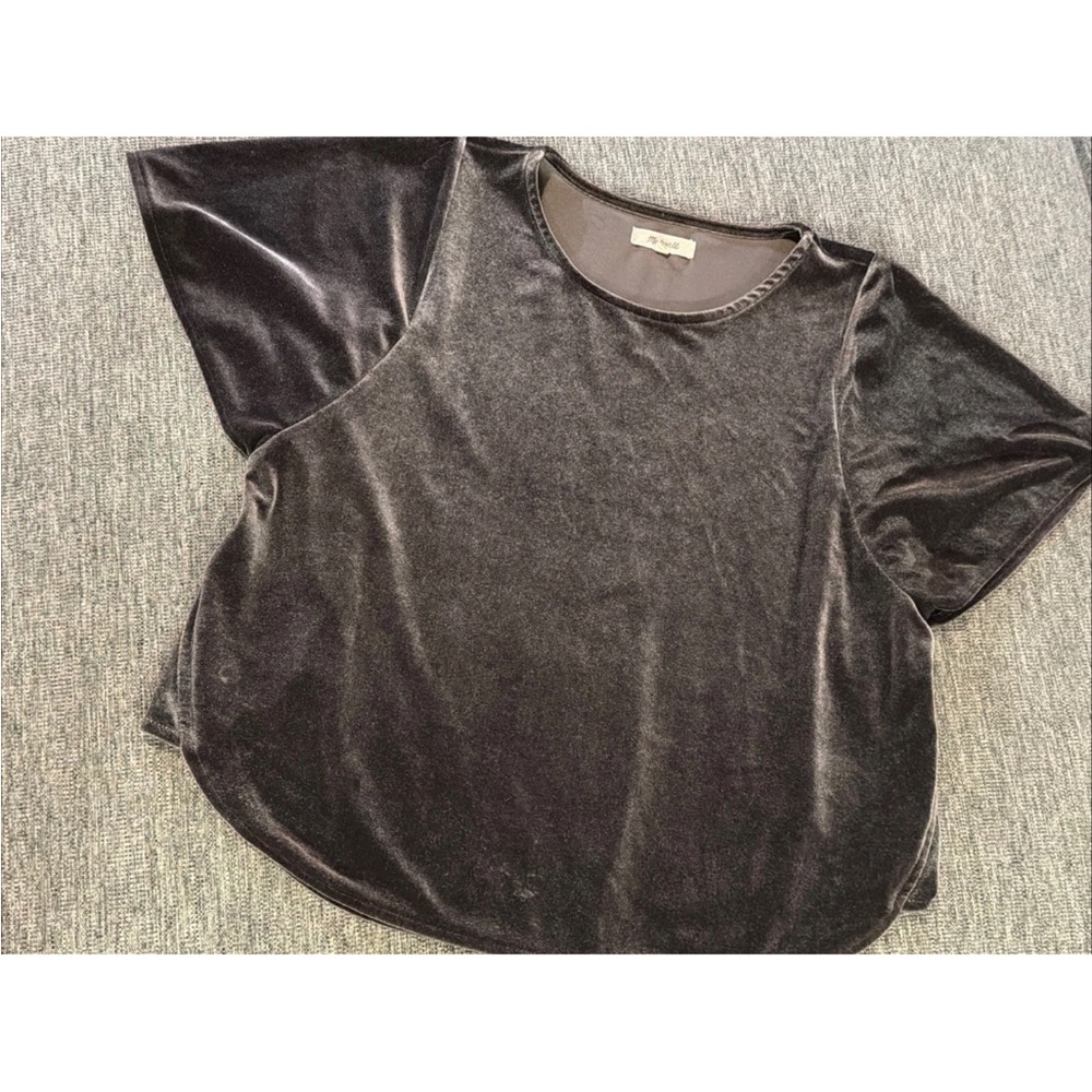 Madewell Velvet Shirt Small Butterfly Top Grey Short Dolman Sleeve Womens